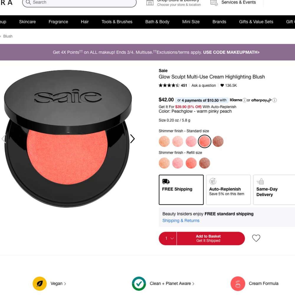 5/$60 Saie Glow Sculpt Cream Highlighting Blush Peachglow BNIB